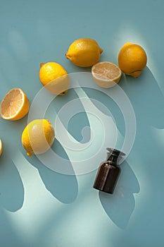 Happy vibrant lemon flat lay summer vibe food or beauty skincare